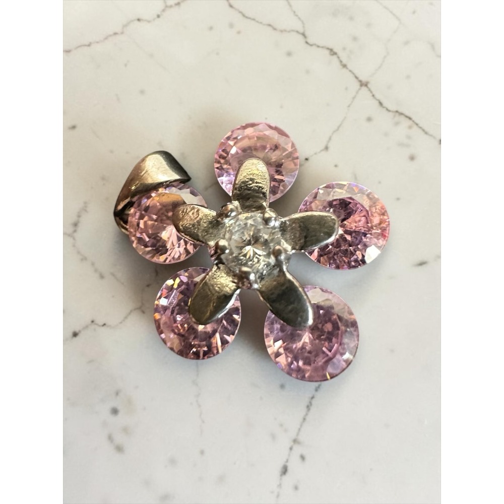 Y2K Pink Crystal Flower 18KG‎ Plated Floral Pendant Only